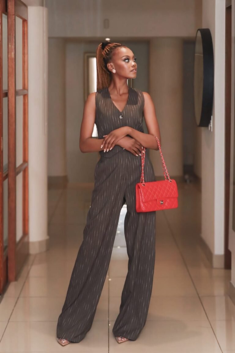 Grey Striped, Two Piece Fashion Suit