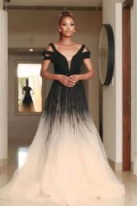 black & Champagne Evening Dress